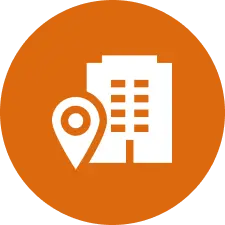 Building and location pin icon