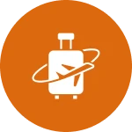 Luggage and airplane symbol on orange